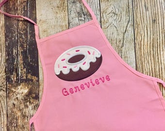 Donut Personalized Girl's Apron - Embroidered Monogrammed Name - Choose your colors