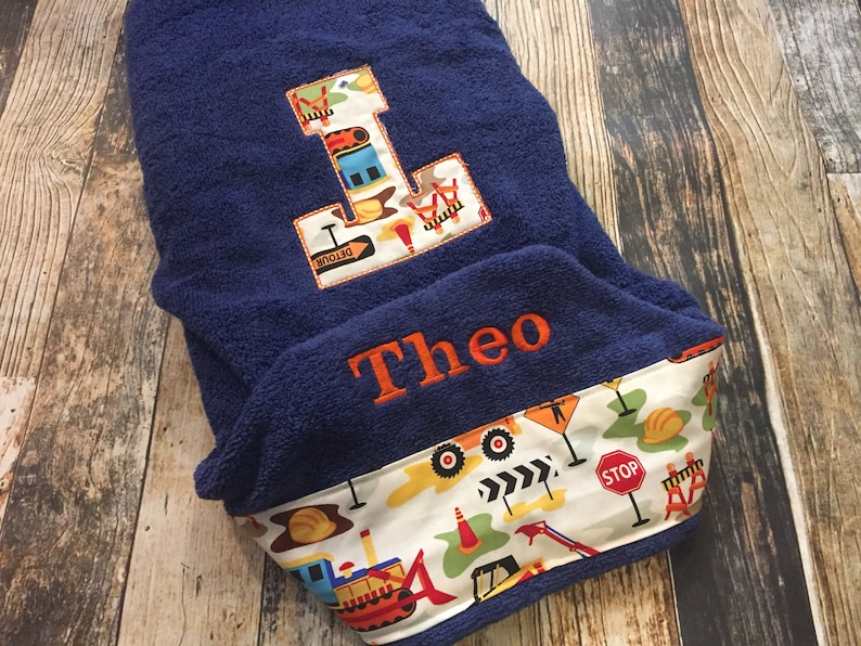 Personalized Hooded Infant / Child Towel Choose your towel color and fabric trim image 1