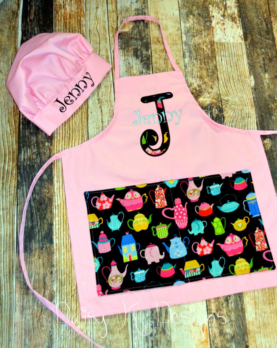 Personalized Child's Apron and Chef Hat Set Choose Your Colors and Fabrics White or Pink Etsy