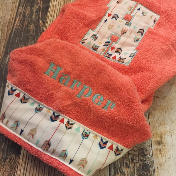 Hooded Personalized Kid's Towel - Personalized with Infant or Child's Name and Initial - Bath or Beach Towel