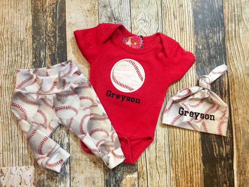 Bodysuit and Knot Hat Set Can be Personalized Infant Boy/'s or Girl/'s Baseball Pants Coming Home Outfit