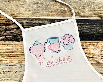 Tea and Cupcake Personalized Girl's Apron - Embroidered Name - Monogrammed