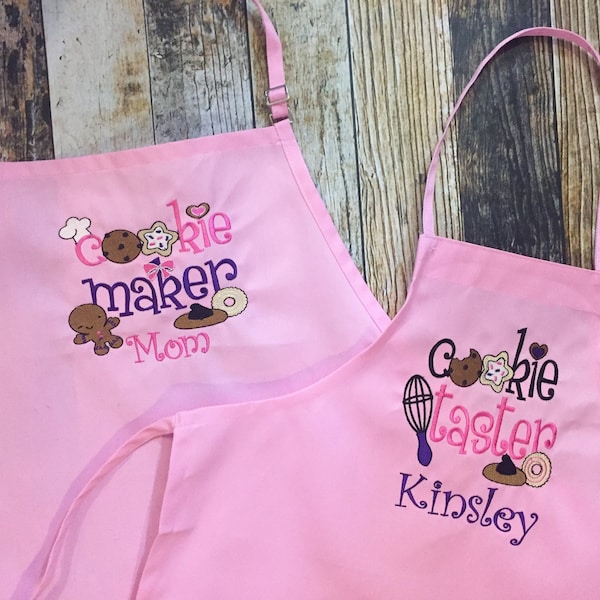 Cookie Maker and Cookie Taster Aprons - Personalized Baking Aprons - Mommy and Me Apron Set - Choose your Apron Colors - Grandma and Me
