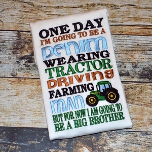 Country Big Brother Shirt - Denim Wearing Farming Tractor Driving Going to Be Big Brother - Personalization Available