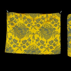 Antique Gold and Charcoal/Navy Silk Damask Roses in Art Deco Pattern in 3 Pieces