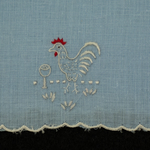 Blue Madeira Embroidered Rooster Cocktail Napkins Vintage