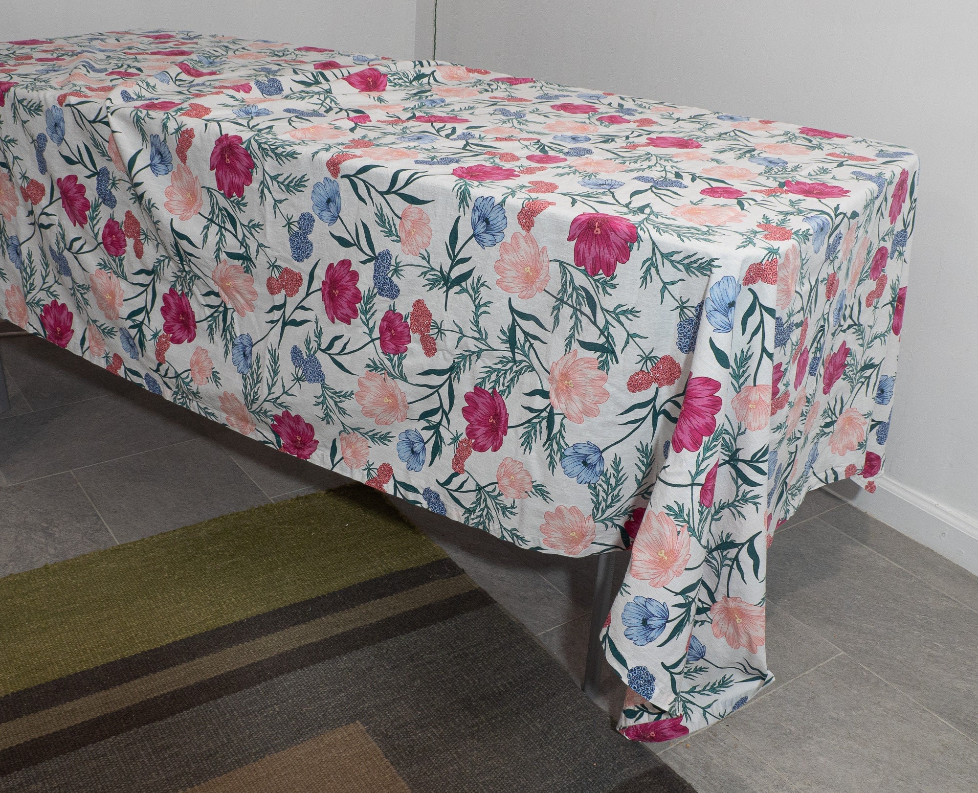 Vintage Kate Spade Tablecloth With Blue Pink Peach Flowers 100 Long Etsy