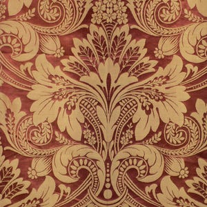 Wine Red Silk Damask Reversible Antique Fabric from France = 78&quot; x 50&quot;