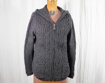 Aran Mor Cardigan with Hood and Zipper Front in Charcoal