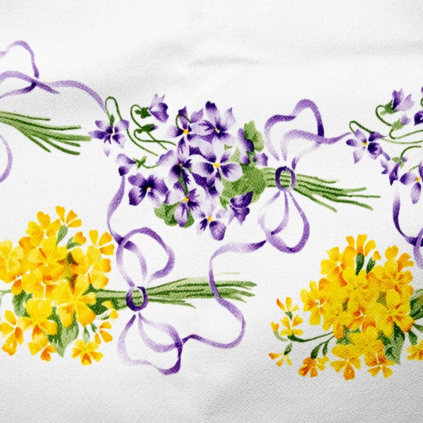 Tablecloth SALE 25%Vintage Tablecloth 1950's, 60" Long Lavender and Yellow Flowers