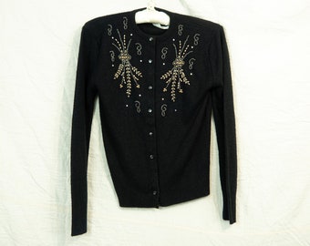 Vintage Black Beaded Cardigan Size 32 Inch Bust Small