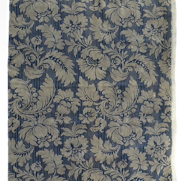 Antique Cut Velvet from 1940's Navy and Latte Coloration  - Peony Acanthus Pattern