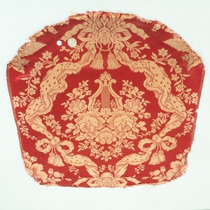 REDUCED 25%    Cherry Red Antique Silk Damask Fabric from France #A