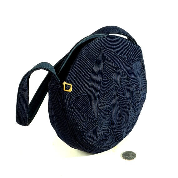 Round Midnight Blue Cord 6" Evening Bag from 1940'