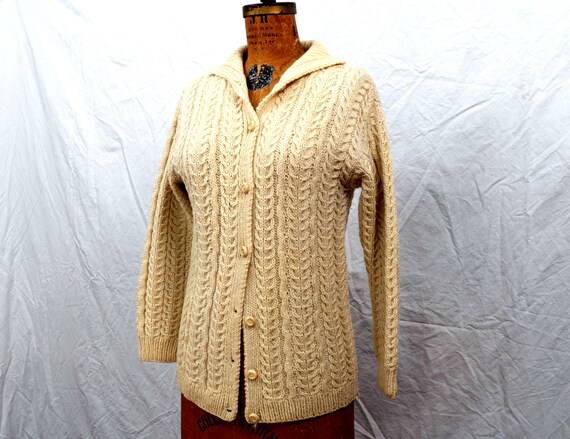 Vintage Wool Cable Knit Cardigan Made in Ireland A