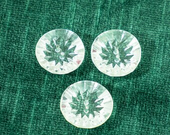 Antique 3 Glass Matching Buttons - Sunburst Pattern -  7/8 Inch 23 mm