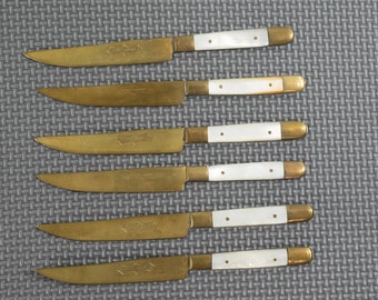 Antique German Set of Six Mother of Pearl Fruit Knives by Uchatius