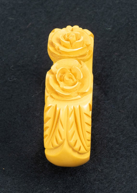 Bakelite Antique Hinged Butterscotch Deeply Carve… - image 5