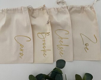 Personalized Favor, Wedding Favor Bag, Guest wedding bag, Bridesmaid gift, bachelorette gift, Natural with Gold/RoseGold/Black
