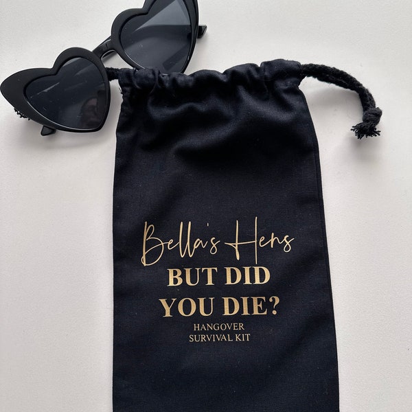 Black Personalized Favor, Personalised Hens But did you die? Favour Bag, Bachelorette PartyFavour, Cotton Drawstring Bag Gold