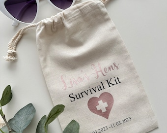 Personalised Hens Survival Kit Personalized Favor, Hens Favor Bag, Survival bag, Bachelorette Party, custom favor bag ROSEGOLD Favour Bag