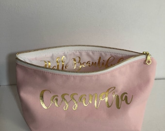 Personalized Cosmetic Bag 10 x 6 inch Bridesmaid Cosmetic Pouch , Cosmetic Bag , Bridesmaid Gift , MakeUp Bag , Blush Pink