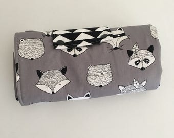 Changing Pad - Waterproof and Washable Mat - Foxes on Grey  Design Fabric  - Bigger size