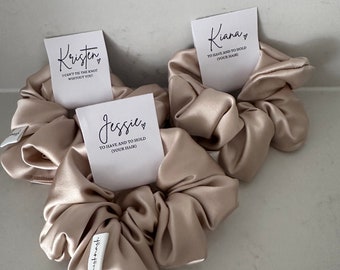 Personalised Bridesmaid Scrunchies Bachelorette Scrunchie Hair Tie Bridesmaid Proposal Gift Card New Champagne Silk Satin Premium Hens Party