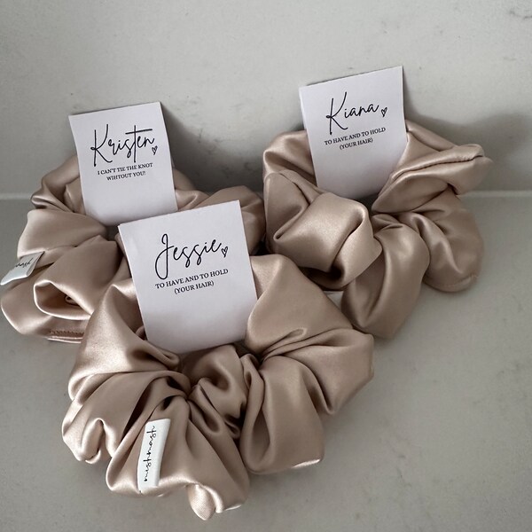 Personalised Bridesmaid Scrunchies Bachelorette Scrunchie Hair Tie Bridesmaid Proposal Gift Card New Champagne Silk Satin Premium Hens Party