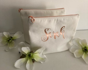 Personalized Cosmetic Bag , Bridesmaid Cosmetic Pouch , Cosmetic Bag , Bridesmaid Gift , MakeUp Bag , Custom Name Pouch, Rose Gold
