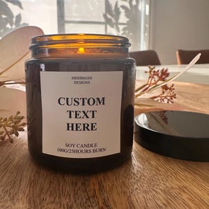 Custom Text Soy  Candle, Amber Glass Candle, Scented Candle, Custom Candle,Bridesmaid Proposal candle
