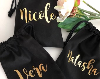 Personalized Favor, Wedding Favor Bag, Guest wedding bag, Bridesmaid gift, bachelorette gift, custom favor bag,Black with Gold Favour Bag