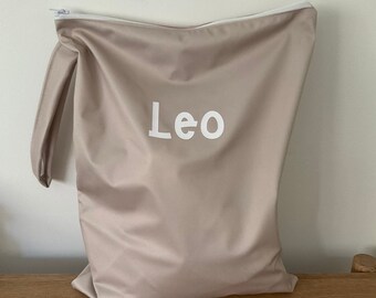 Personalised Wet Bag Reusable Wet/Swimming Bag Daycare Bag Waterproof Bag Tan 11 x 13 inches