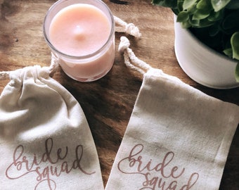 Bride Squad Rose Gold Wedding Favor Bag, Guest wedding bag, Bridesmaid gift, bachelorette gift, Hens Party custom favor bag, Natural Rose Go