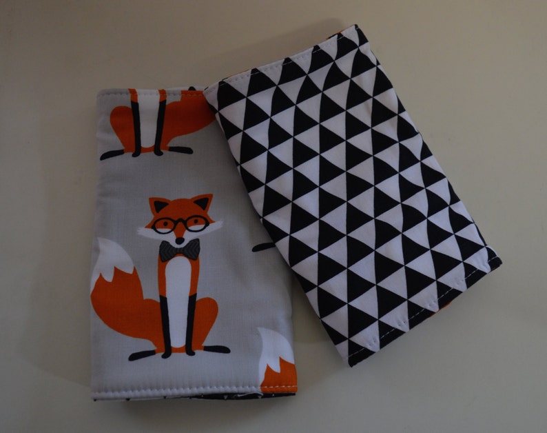 Fox and Hound and Black Triangle Reversible Baby Carrier Drool Pads Baby Carrier Drool Pads Fits most Carriers Ready to Ship image 1