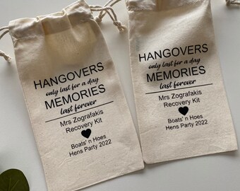Hens Survival Kit Personalized Favor/Hangovers only last a day Memories are Forever/Hens Favor Bag/Survival Kit Favor/ Favour Bag