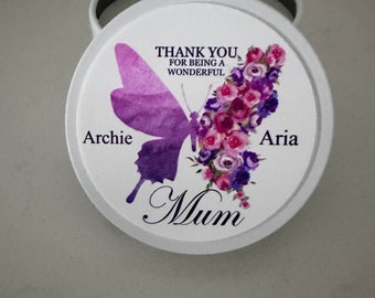 Mothers Day Butterfly Candle, Mums Gift, Mums Candle,  Candle,Tin Candle,Personalised Gift for her, Bomboniere, Mothers Day Gift