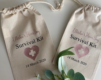Personalised Hens Survival Kit Personalized Favor, Hens Favor Bag, Survival bag, Bachelorette Party, custom favor bag ROSEGOLD Favour Bag