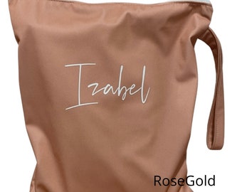 Personalised Wet Bag Reusable Wet/Swimming Bag Daycare Bag Waterproof Bag Rose Gold 3 Sizes Available