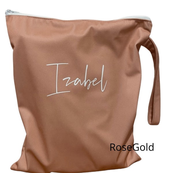 Personalised Wet Bag Reusable Wet/Swimming Bag Daycare Bag Waterproof Bag Rose Gold 3 Sizes Available