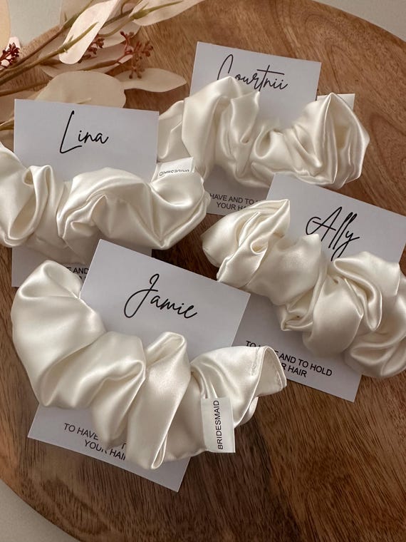 Confezione Da 12 Elastici Per Capelli In Raso Di Lino - Regali Per Damigelle, Addio Al Nubilato, Bomboniere Matrimonio - 3
