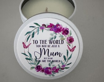 Mothers Day Candle, World's Best Mum,Mums Gift, Mums Candle,  Candle,Tin Candle,Personalised Gift for her, Bomboniere, Mothers Day Gift