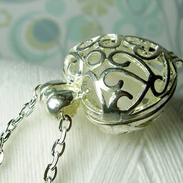 SALE SALE SALE - Worry Locket - vintage white seaglass filigree heart locket with sterling silver necklace