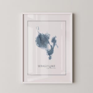 Sebago Lake Digital Print | Maine Lake Printable Art | Sebago Lake Depth Contour Map Printable | Lake House Decor Art | Sebago Lake Map