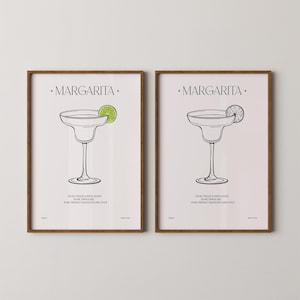 Margarita Art Print | Margarita Bar Cart Printable - Black & White and Color versions | Cocktail Digital Art Print | Wedding Drink Printable