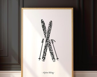 Ski Alpin Art Printable | Skifahrer Wand Kunst Digitaler Download | Ski Alpin Dekor | Winter Sport Print