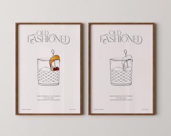 Old Fashioned Cocktail Art Printable: Home Bar Decor (Digital Download)