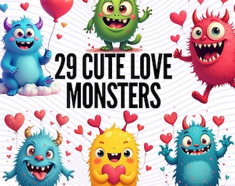 Cute Monsters Set Clipart Valentine