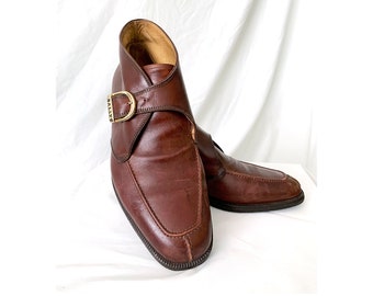 bally vintage monk strap oxfords  brown leather shoes monk strap with brass buckle made in italy us size