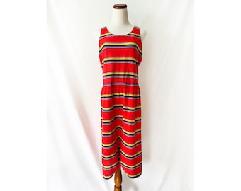 vintage 1980s red striped summer dress / 80s  sun dress / 1980s beach dress / large